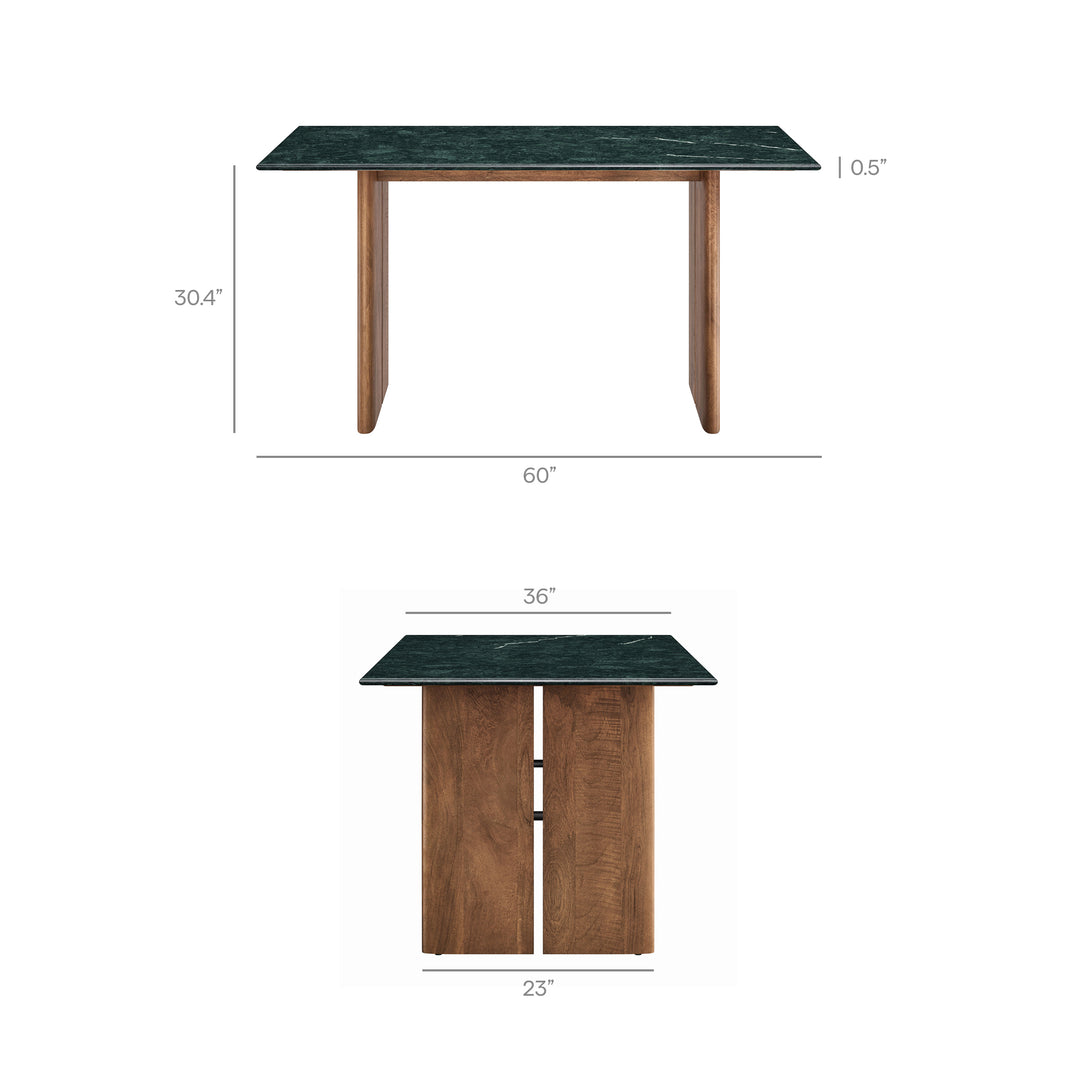 Amistad 60 Inch Marble Dining Table in Walnut Green Marble