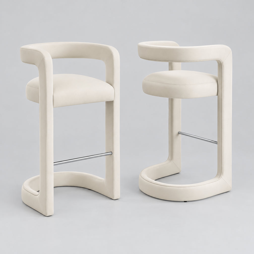 Winslow Performance Velvet Bar Stool Set of 2 in Alabaster