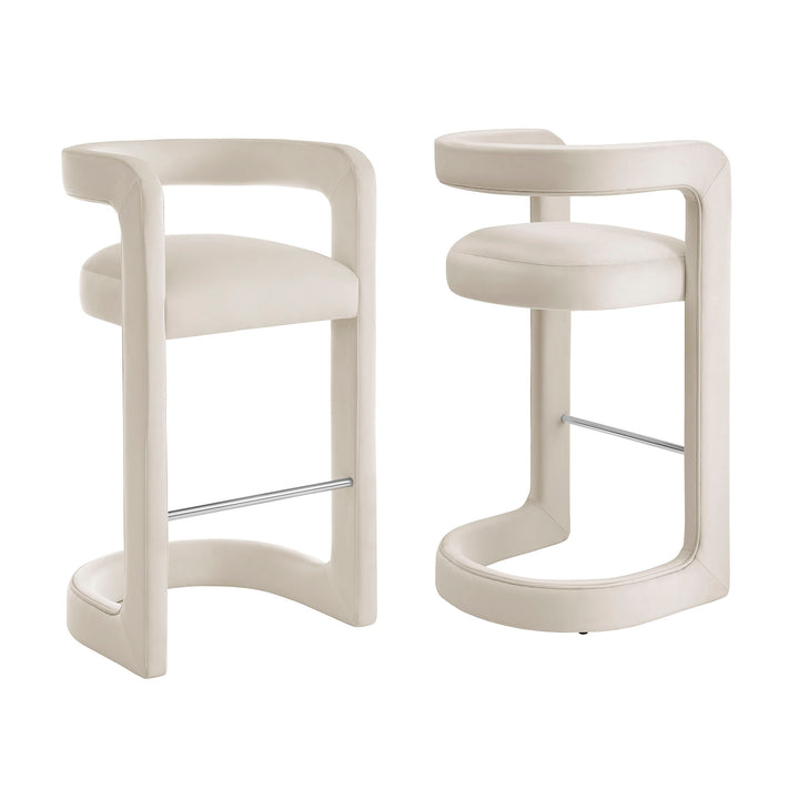 Winslow Performance Velvet Bar Stool Set of 2 in Alabaster