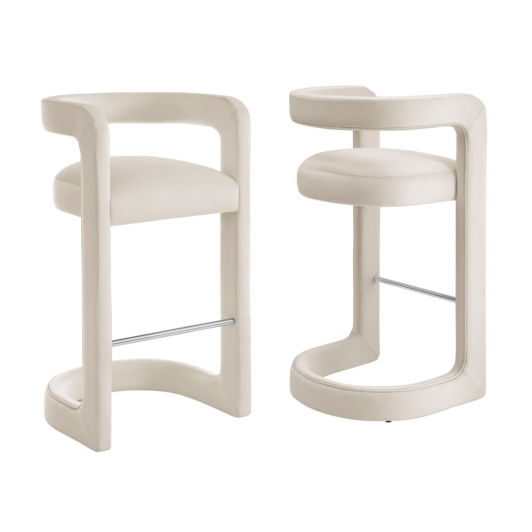 Winslow Performance Velvet Bar Stool Set of 2 in Alabaster