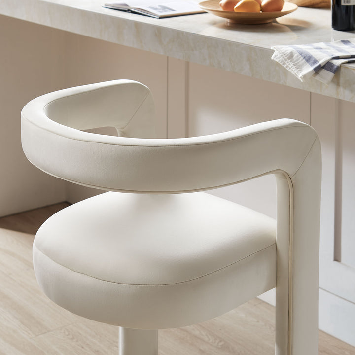 Winslow Performance Velvet Bar Stool Set of 2 in Alabaster