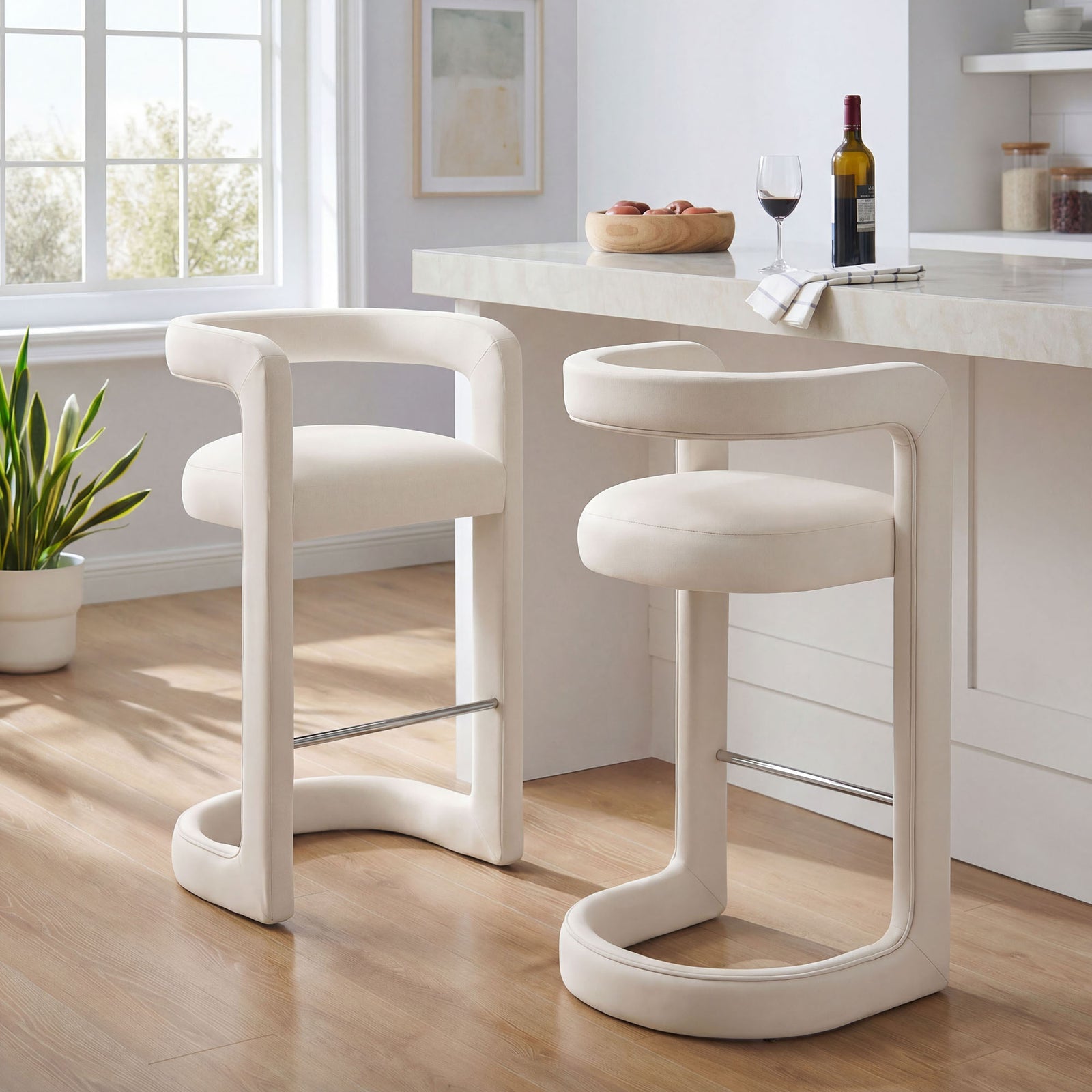 Winslow Performance Velvet Bar Stool Set of 2 in Alabaster