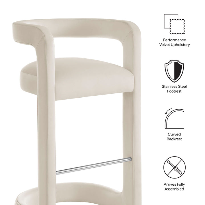 Winslow Performance Velvet Bar Stool Set of 2 in Alabaster