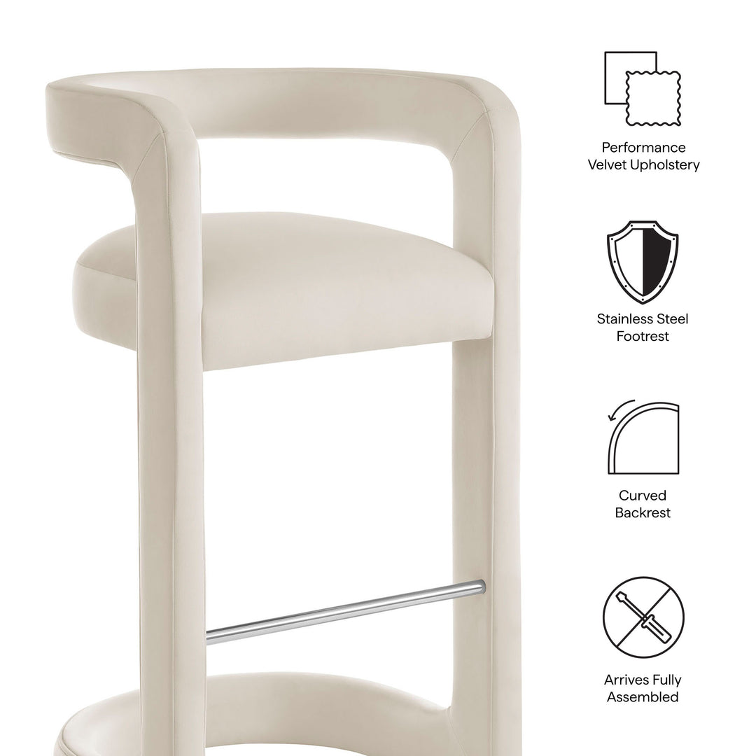 Winslow Performance Velvet Bar Stool Set of 2 in Alabaster