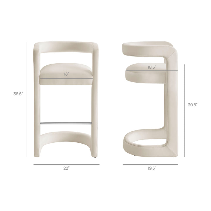 Winslow Performance Velvet Bar Stool Set of 2 in Alabaster
