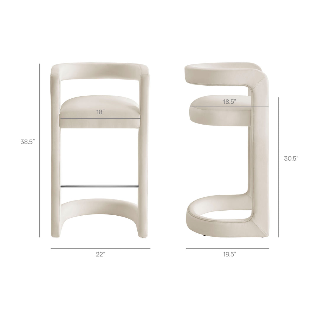 Winslow Performance Velvet Bar Stool Set of 2 in Alabaster