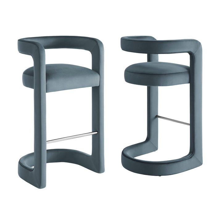 Winslow Performance Velvet Bar Stool Set of 2 in Cadet Blue