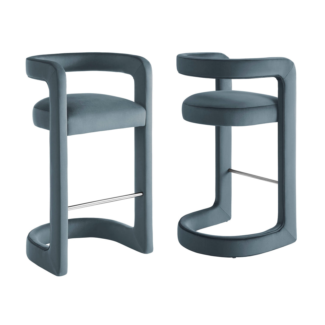Winslow Performance Velvet Bar Stool Set of 2 in Cadet Blue