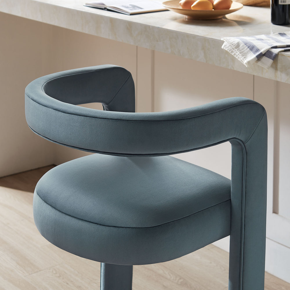Winslow Performance Velvet Bar Stool Set of 2 in Cadet Blue