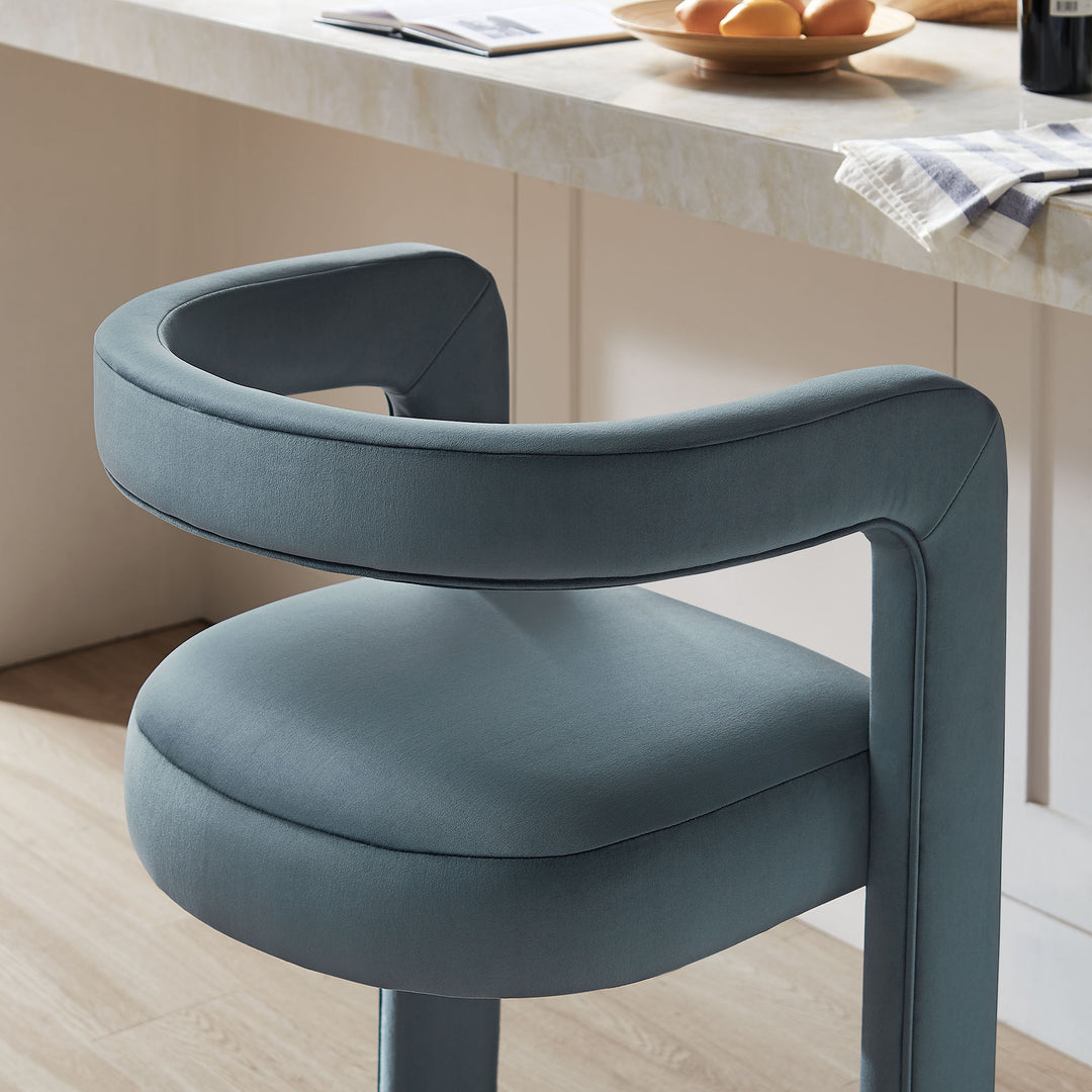 Winslow Performance Velvet Bar Stool Set of 2 in Cadet Blue