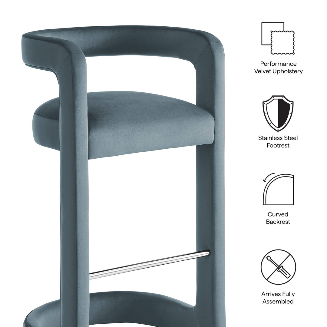 Winslow Performance Velvet Bar Stool Set of 2 in Cadet Blue