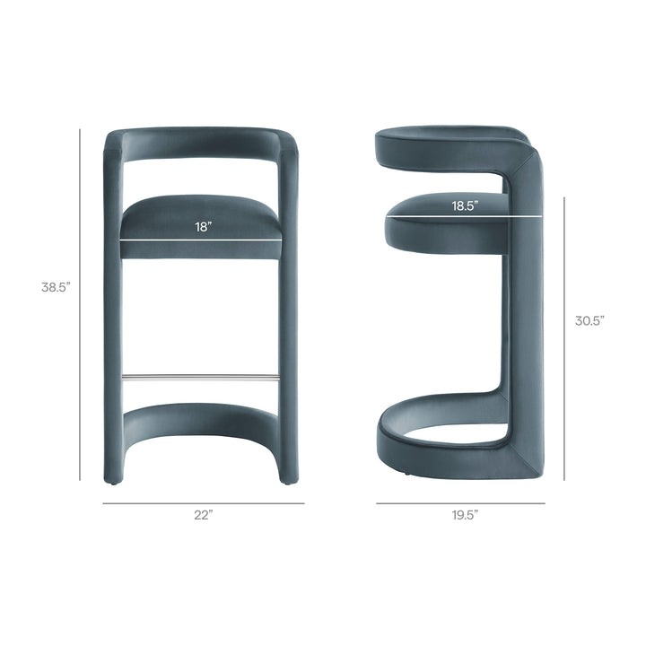 Winslow Performance Velvet Bar Stool Set of 2 in Cadet Blue