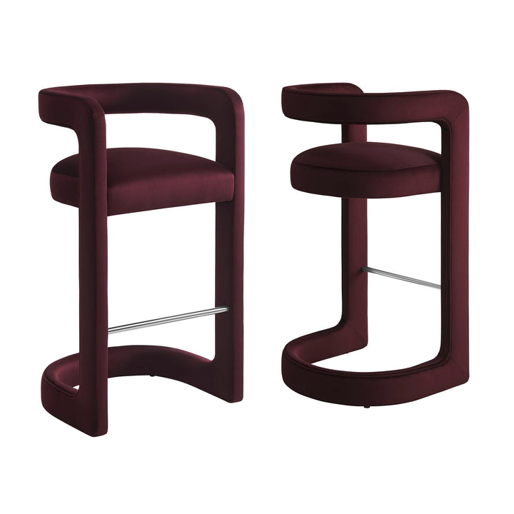 Winslow Performance Velvet Bar Stool Set of 2 in Mulberry