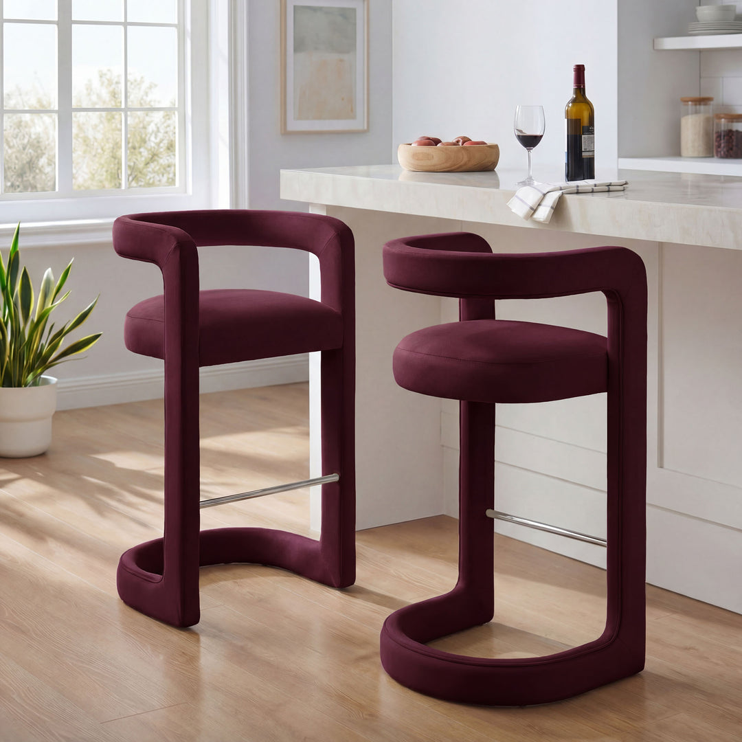 Winslow Performance Velvet Bar Stool Set of 2 in Mulberry