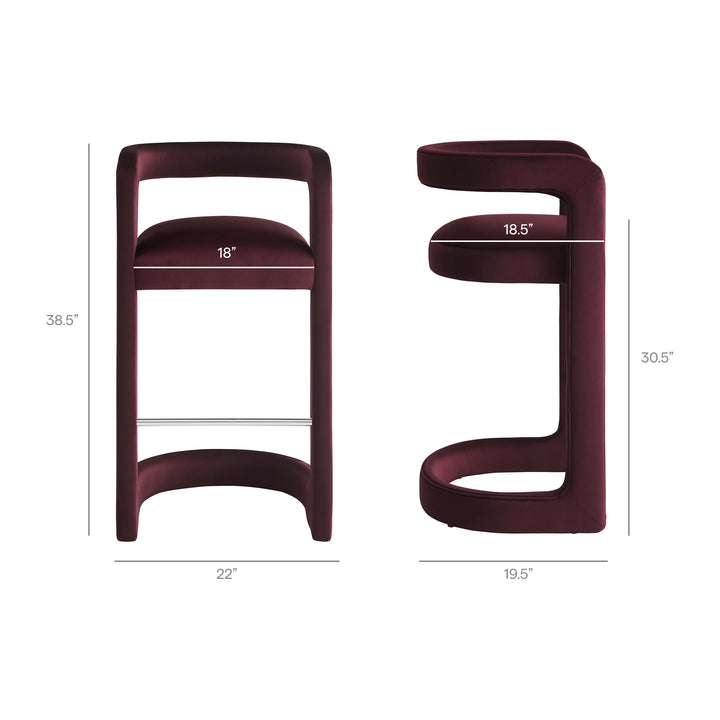 Winslow Performance Velvet Bar Stool Set of 2 in Mulberry