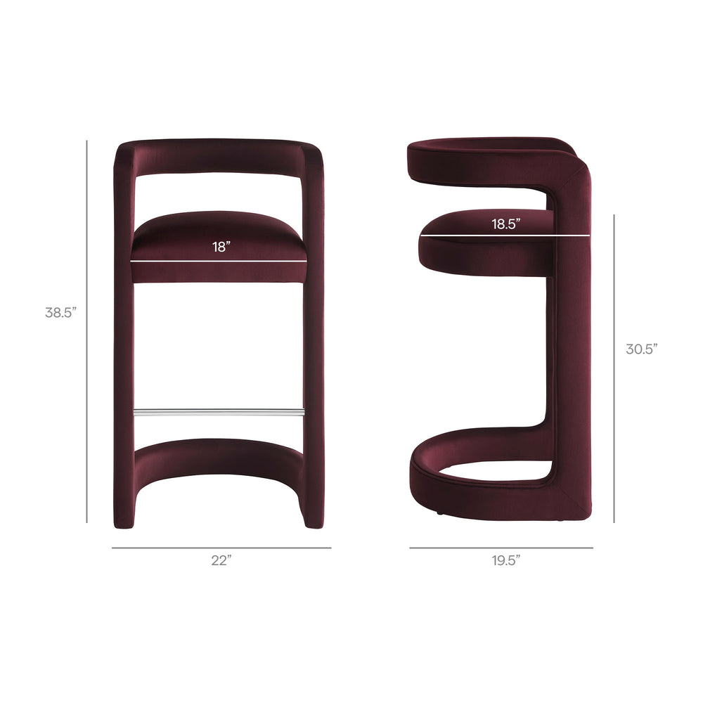 Winslow Performance Velvet Bar Stool Set of 2 in Mulberry