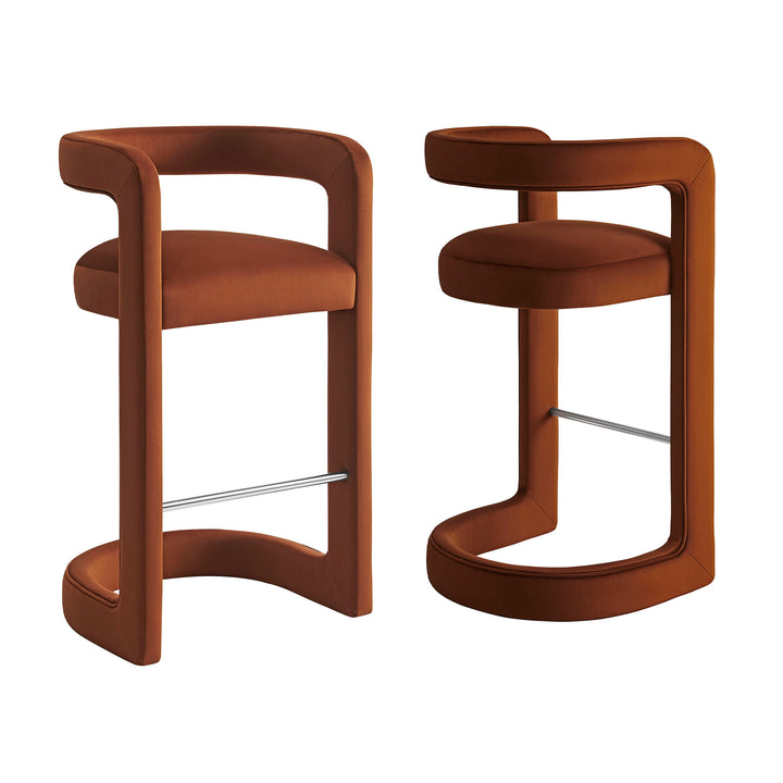 Winslow Performance Velvet Bar Stool Set of 2 in Rust