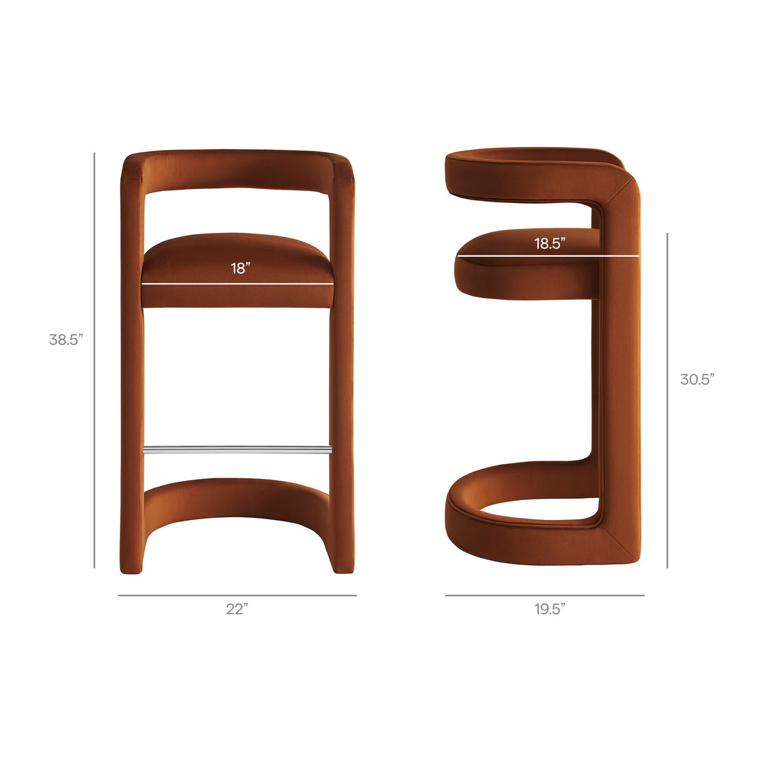 Winslow Performance Velvet Bar Stool Set of 2 in Rust