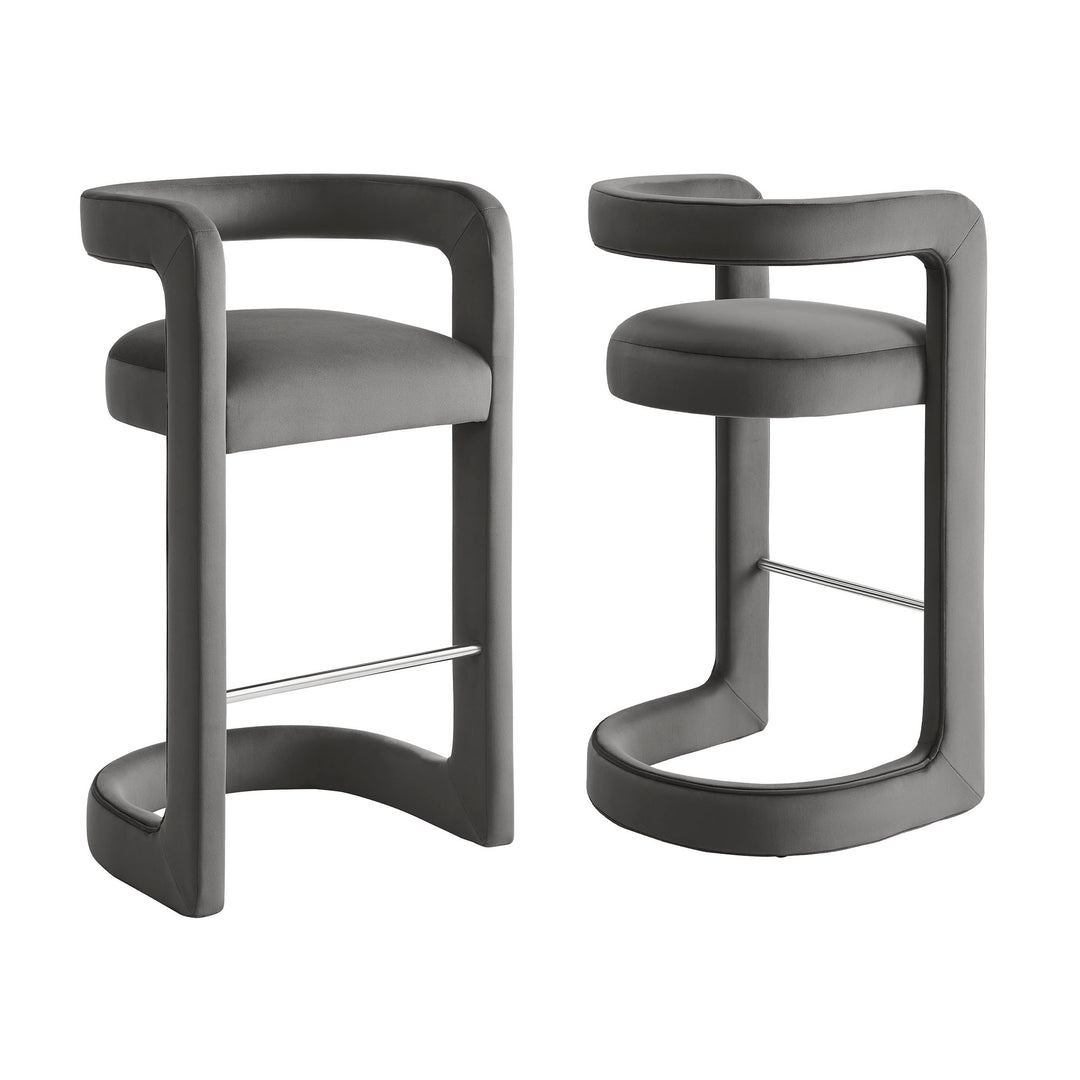 Winslow Performance Velvet Bar Stool Set of 2 in Storm Gray