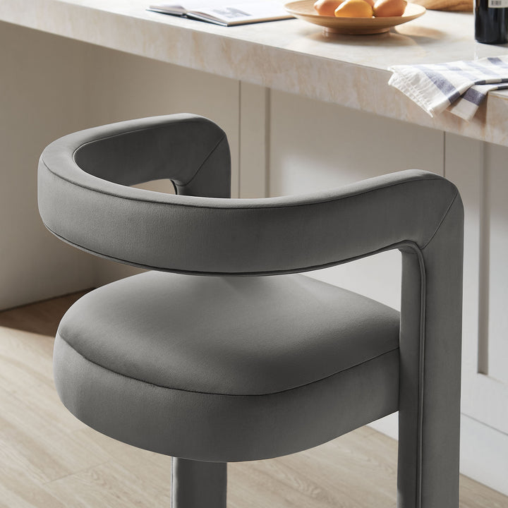 Winslow Performance Velvet Bar Stool Set of 2 in Storm Gray