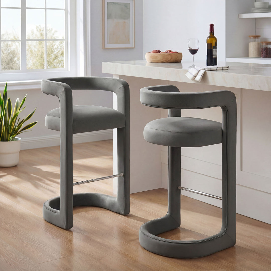 Winslow Performance Velvet Bar Stool Set of 2 in Storm Gray