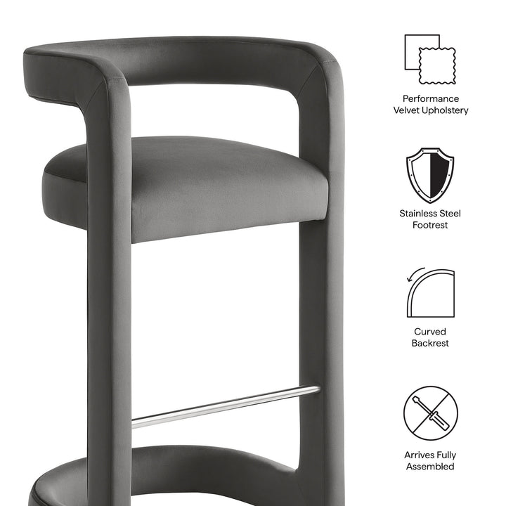 Winslow Performance Velvet Bar Stool Set of 2 in Storm Gray