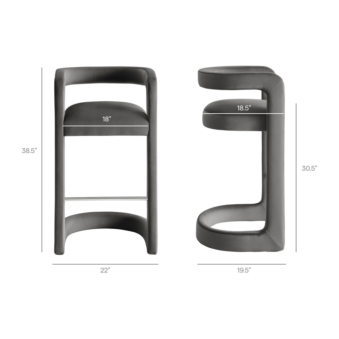 Winslow Performance Velvet Bar Stool Set of 2 in Storm Gray
