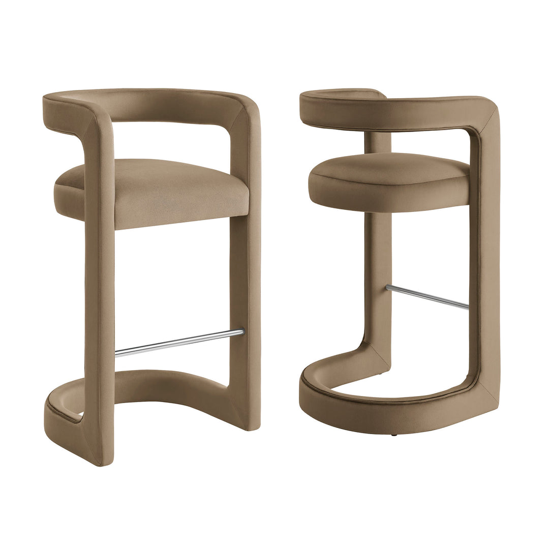 Winslow Performance Velvet Bar Stool Set of 2 in Taupe