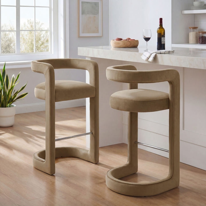 Winslow Performance Velvet Bar Stool Set of 2 in Taupe
