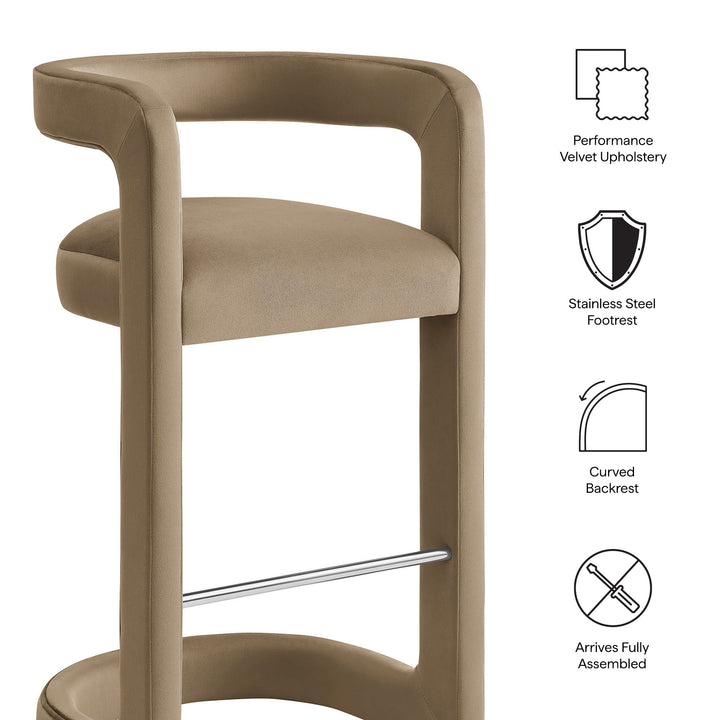 Winslow Performance Velvet Bar Stool Set of 2 in Taupe