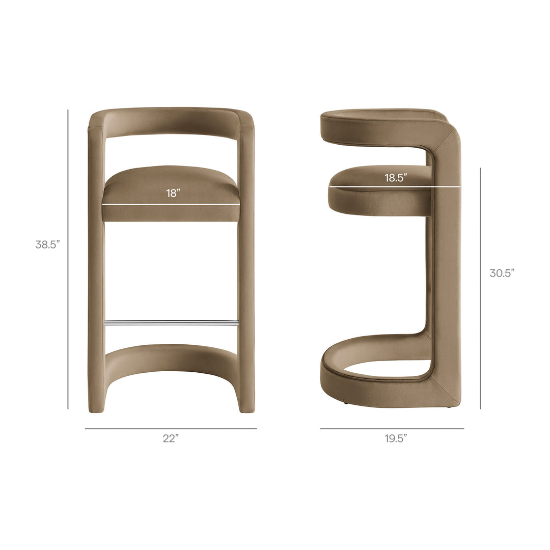 Winslow Performance Velvet Bar Stool Set of 2 in Taupe
