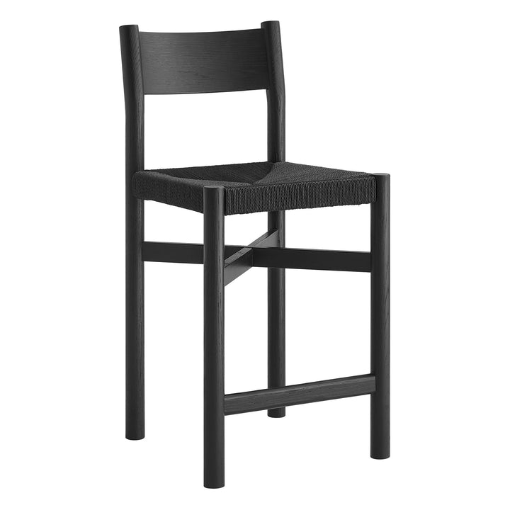 Alvia Oak Wood Counter Stools With Woven Seats Set of 2 in Black