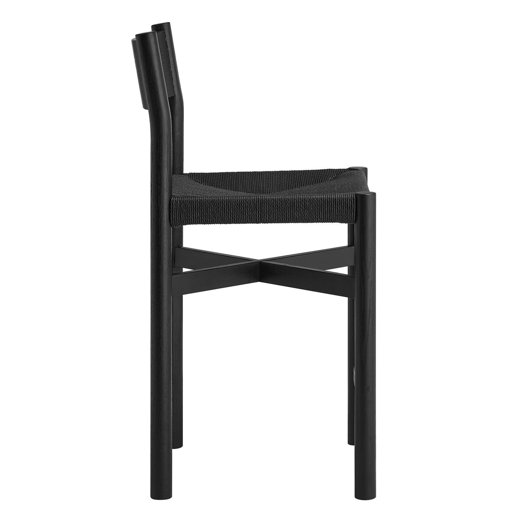 Alvia Oak Wood Counter Stools With Woven Seats Set of 2 in Black