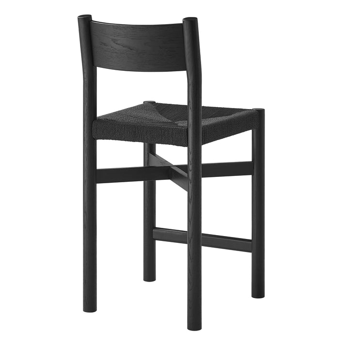 Alvia Oak Wood Counter Stools With Woven Seats Set of 2 in Black