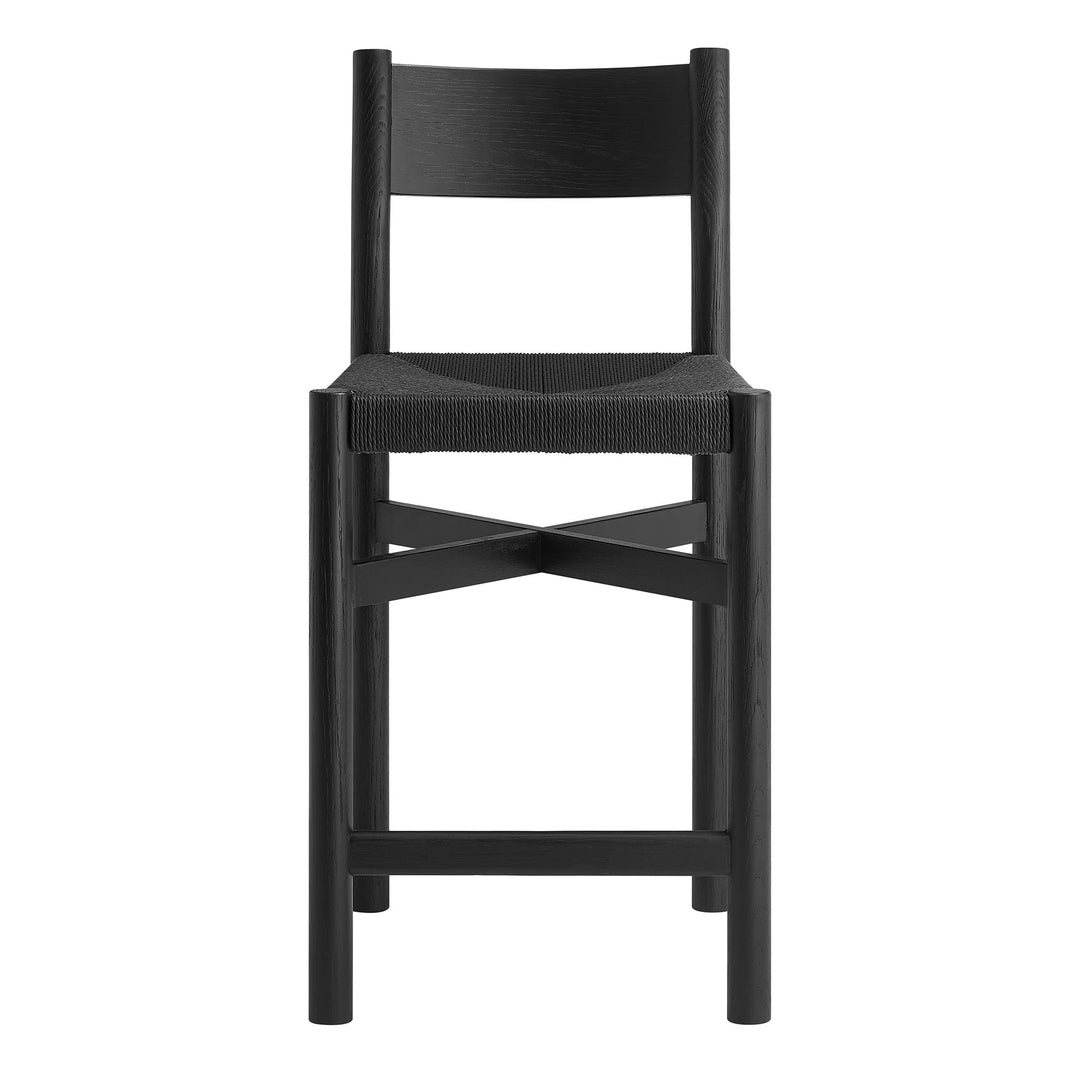 Alvia Oak Wood Counter Stools With Woven Seats Set of 2 in Black