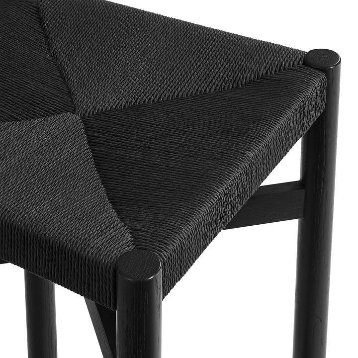 Alvia Oak Wood Counter Stools With Woven Seats Set of 2 in Black
