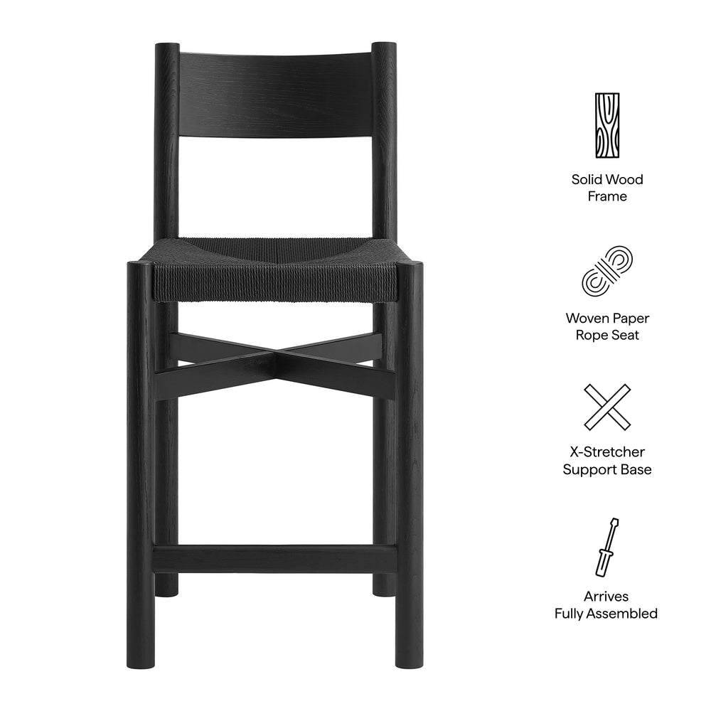 Alvia Oak Wood Counter Stools With Woven Seats Set of 2 in Black