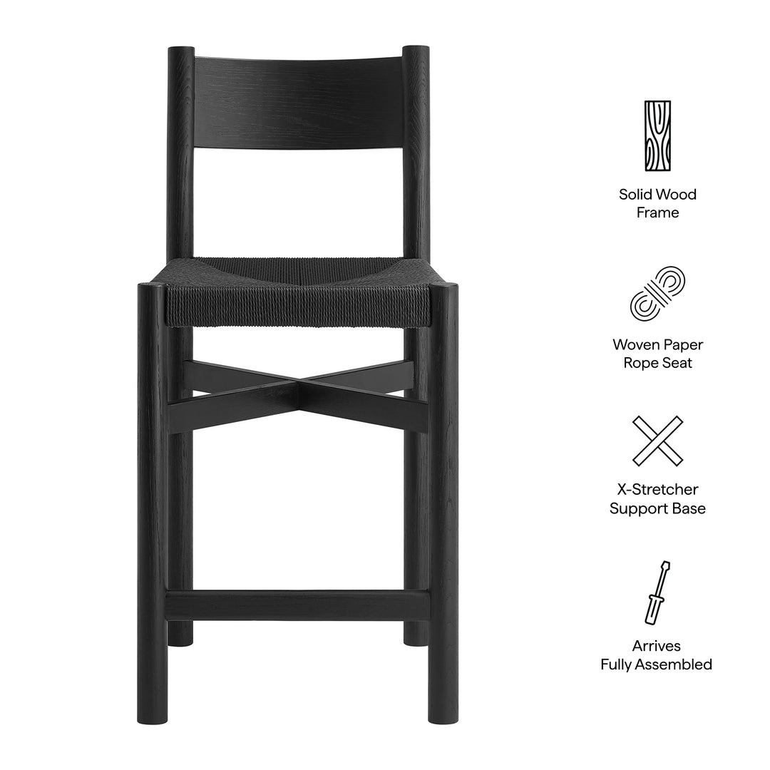 Alvia Oak Wood Counter Stools With Woven Seats Set of 2 in Black