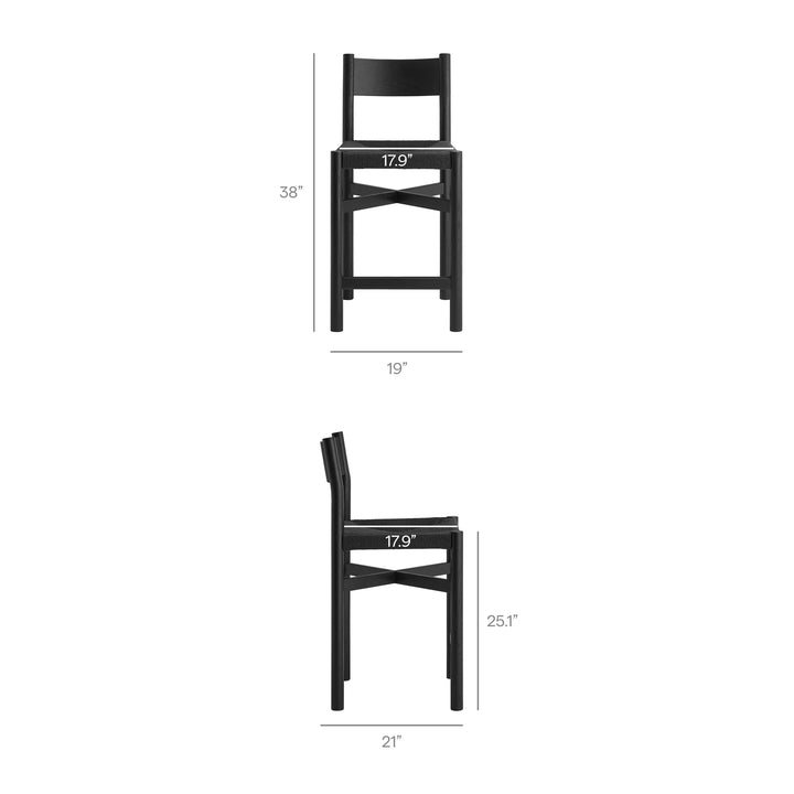 Alvia Oak Wood Counter Stools With Woven Seats Set of 2 in Black