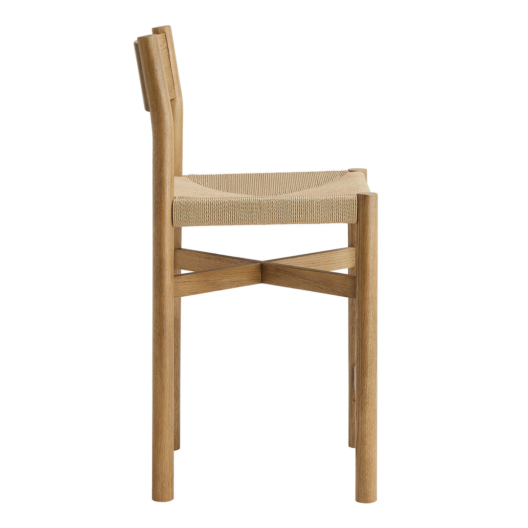 Alvia Oak Wood Counter Stools With Woven Seats Set of 2 in Weathered Oak