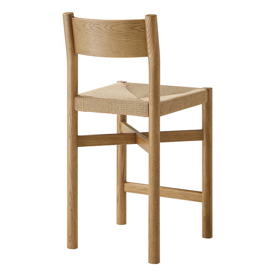 Alvia Oak Wood Counter Stools With Woven Seats Set of 2 in Weathered Oak