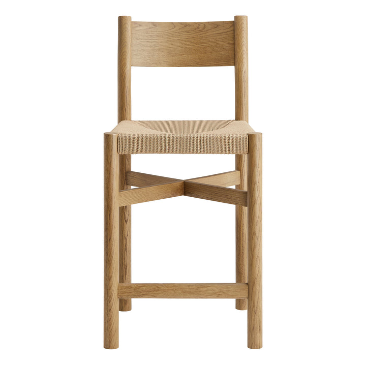 Alvia Oak Wood Counter Stools With Woven Seats Set of 2 in Weathered Oak
