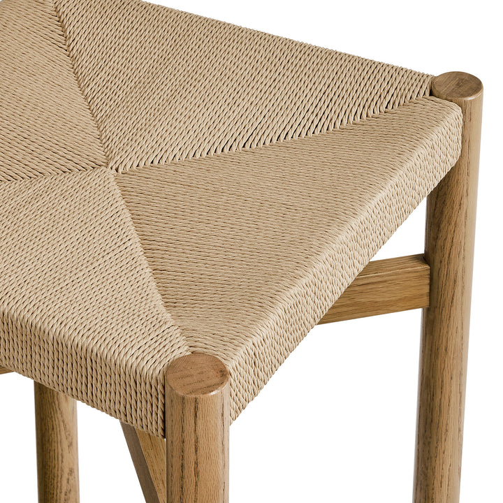 Alvia Oak Wood Counter Stools With Woven Seats Set of 2 in Weathered Oak