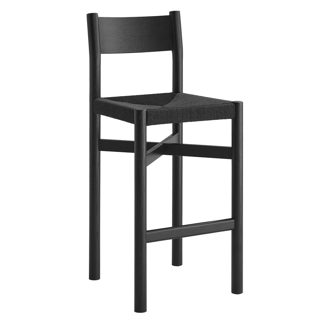 Alvia Oak Wood Bar Stools With Woven Seats Set of 2 in Black