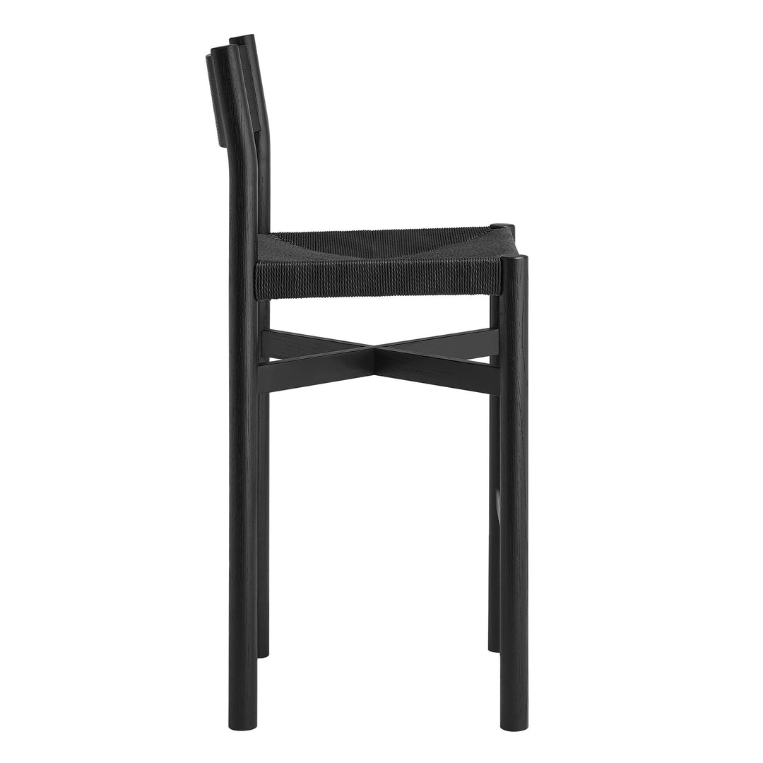 Alvia Oak Wood Bar Stools With Woven Seats Set of 2 in Black