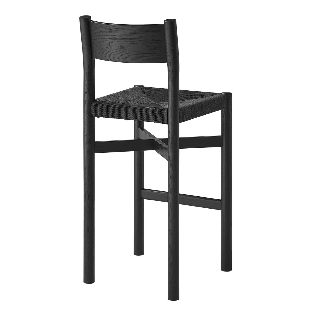 Alvia Oak Wood Bar Stools With Woven Seats Set of 2 in Black