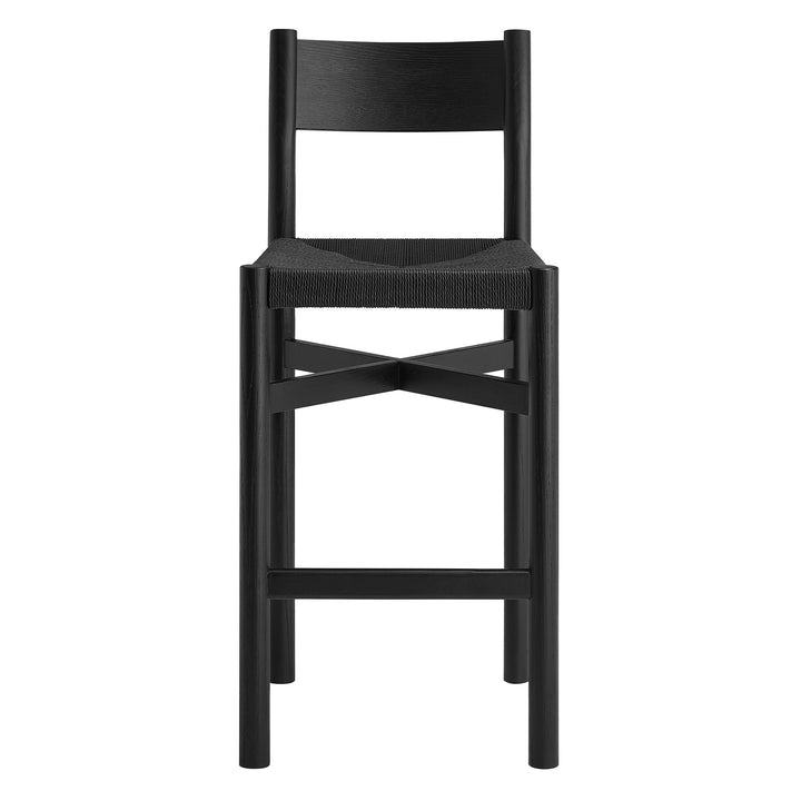Alvia Oak Wood Bar Stools With Woven Seats Set of 2 in Black