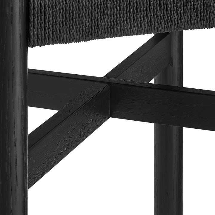 Alvia Oak Wood Bar Stools With Woven Seats Set of 2 in Black