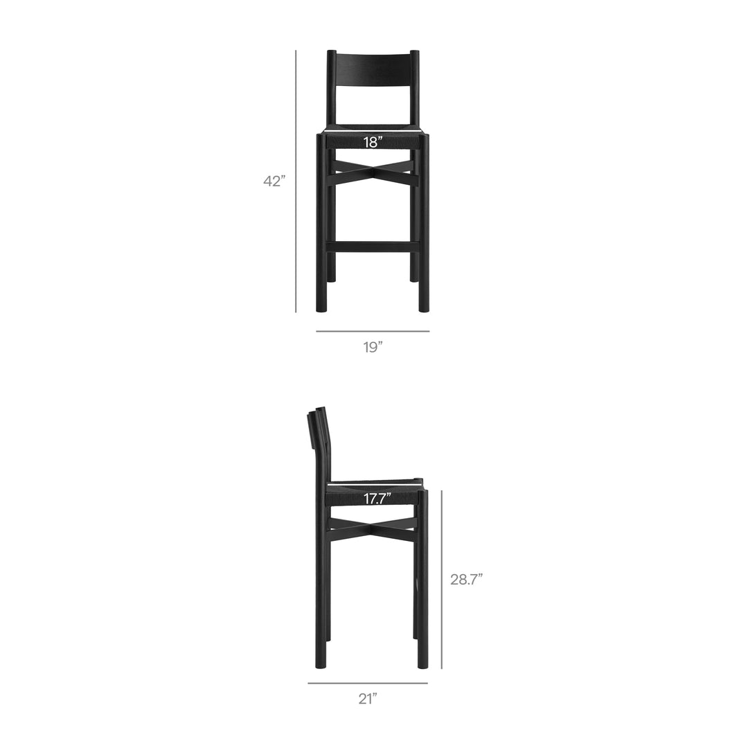 Alvia Oak Wood Bar Stools With Woven Seats Set of 2 in Black