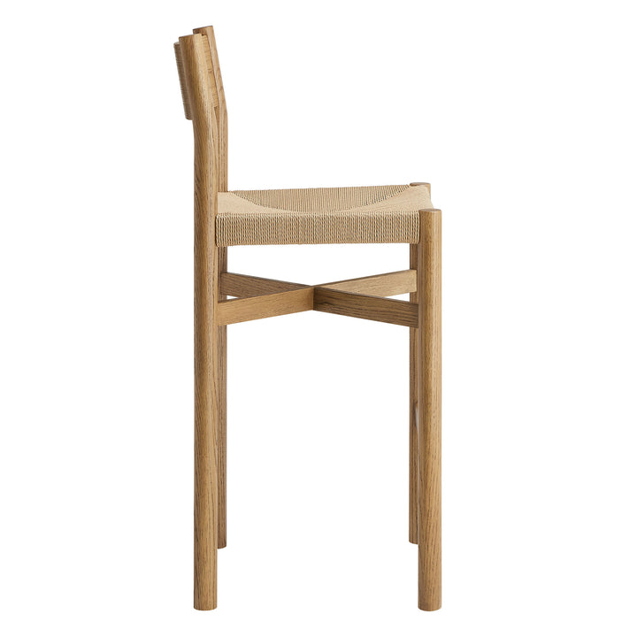 Alvia Oak Wood Bar Stools With Woven Seats Set of 2 in Weathered Oak
